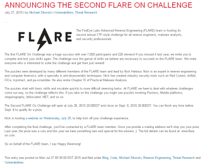 FLARE-On 2015 Kickoff Announcement