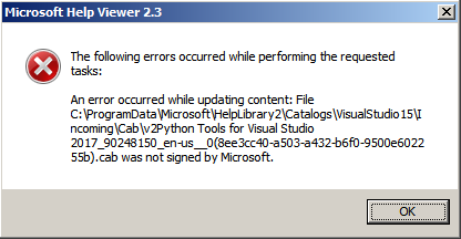 Help Viewer Error: Cab Not Signed by Microsoft