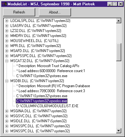 Figure 1 Running ModuleList Tree on Windows NT
