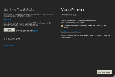 Visual Studio 2017 Expiration Dialog